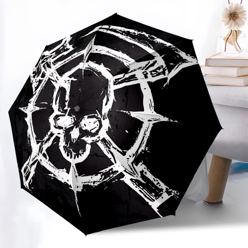 1pc Skull Web Automatic Folding Umbrella - Windproof Compact Travel Umbrella with Auto Open/Close, 8-Rib Heavy-Duty Shaft for Women/Men A041
