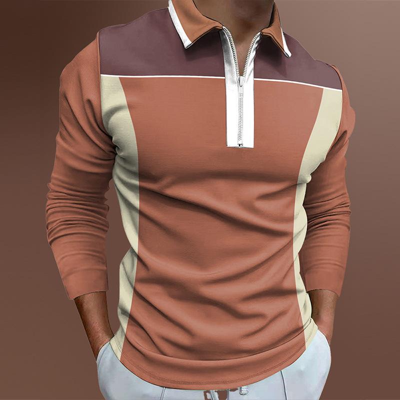 Slim Fit Long Sleeve Zip Polo Shirt, Stylish Casual Men's Top