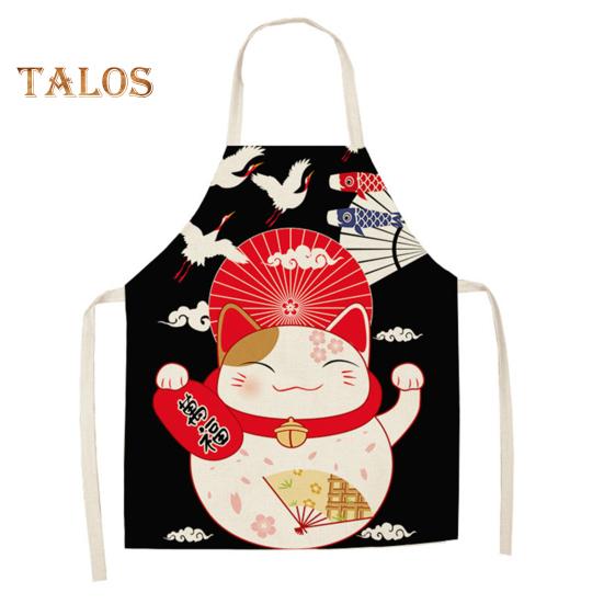 Нагрудник для приготовления пищи, дышащий пятновыводитель, лен, нежный декоративный длинный нагрудник с рисунком кошек из мультфильма, длинный нагрудник для приготовления пищи для барбекю