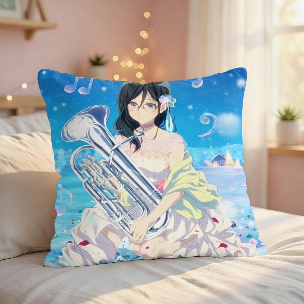 Подушка с принтом Аниме E-Euphonium, шелковистый короткий плюш, скрытая молния, пылезащитный чехол для диванной подушки, для домашнего декора