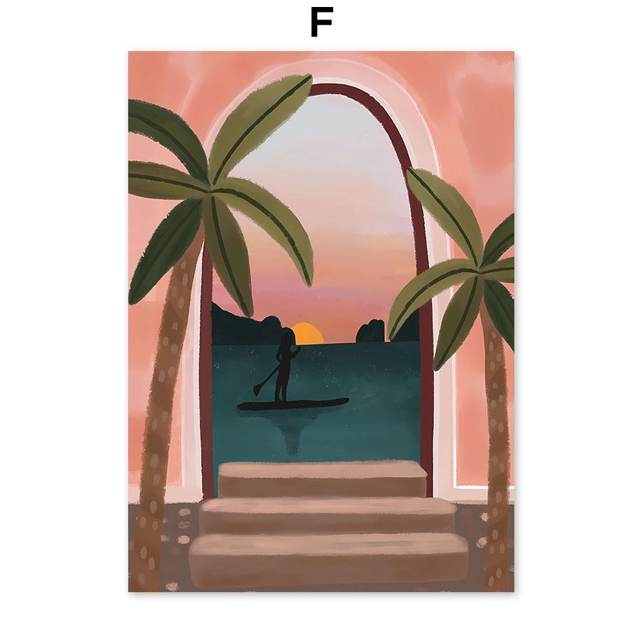 Бохо Абстрактная Девушка Озеро Птицы Лист Иллюстрация Настенное Искусство Холст Живопись Скандинавский Постер И Принты Картины Для Декора Гостиной