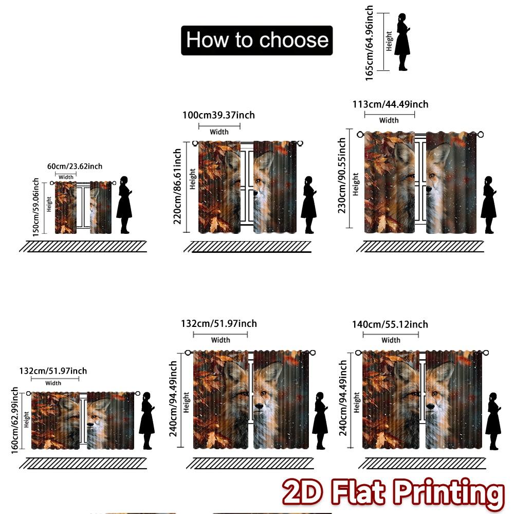 2pcs, 2D FLAT PRINTING Curtains (Without Rod) Autumn Fox(4) Chic Print Curtains Festival Versatile Fabric Curtains Decorations