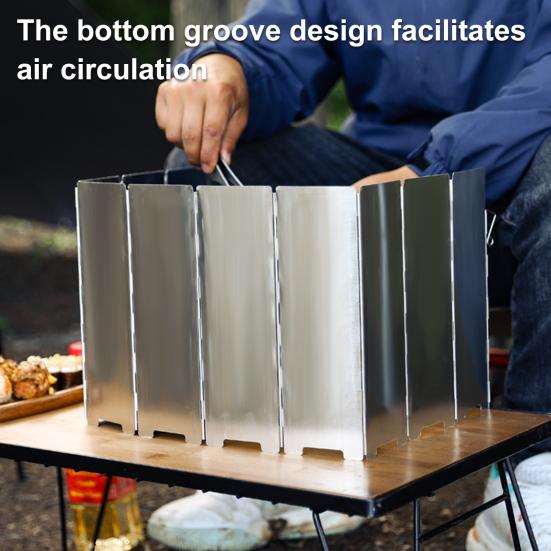 10-секционный ветрозащитный экран для кемпинговой плиты, портативный, легкий, для пеших походов на открытом воздухе, пикника, металлический, ветроустойчивый, горелка для бутановой газовой плиты, складной ветрозащитный экран