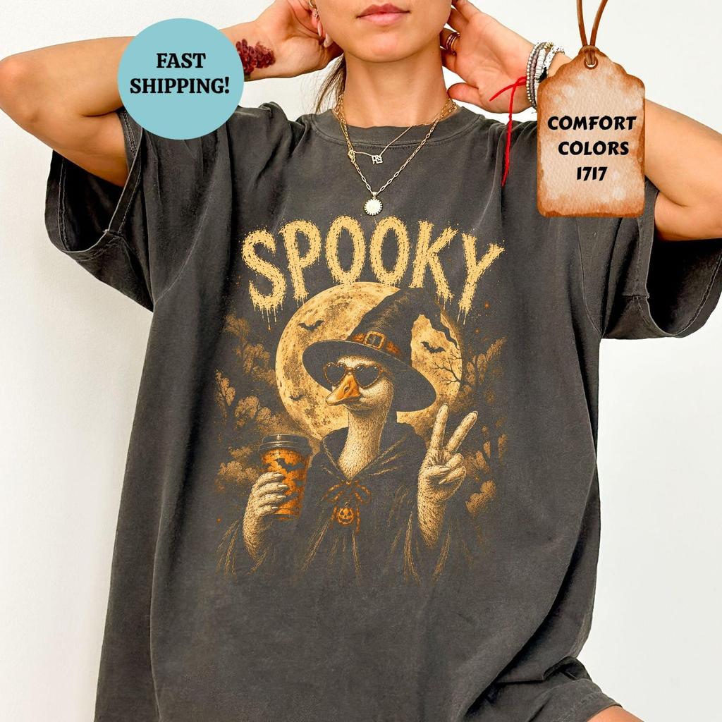 Comfort Colors Retro Funny Goose Halloween T-Shirt, Vintage Spooky Goose Shirt, Fall Humor Tee