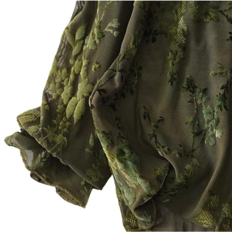 1 ярд темно-зеленая флокированная сетка ретро жаккардовая парча вытравленная ткань тюль кружевная ткань для шитья платья ципао