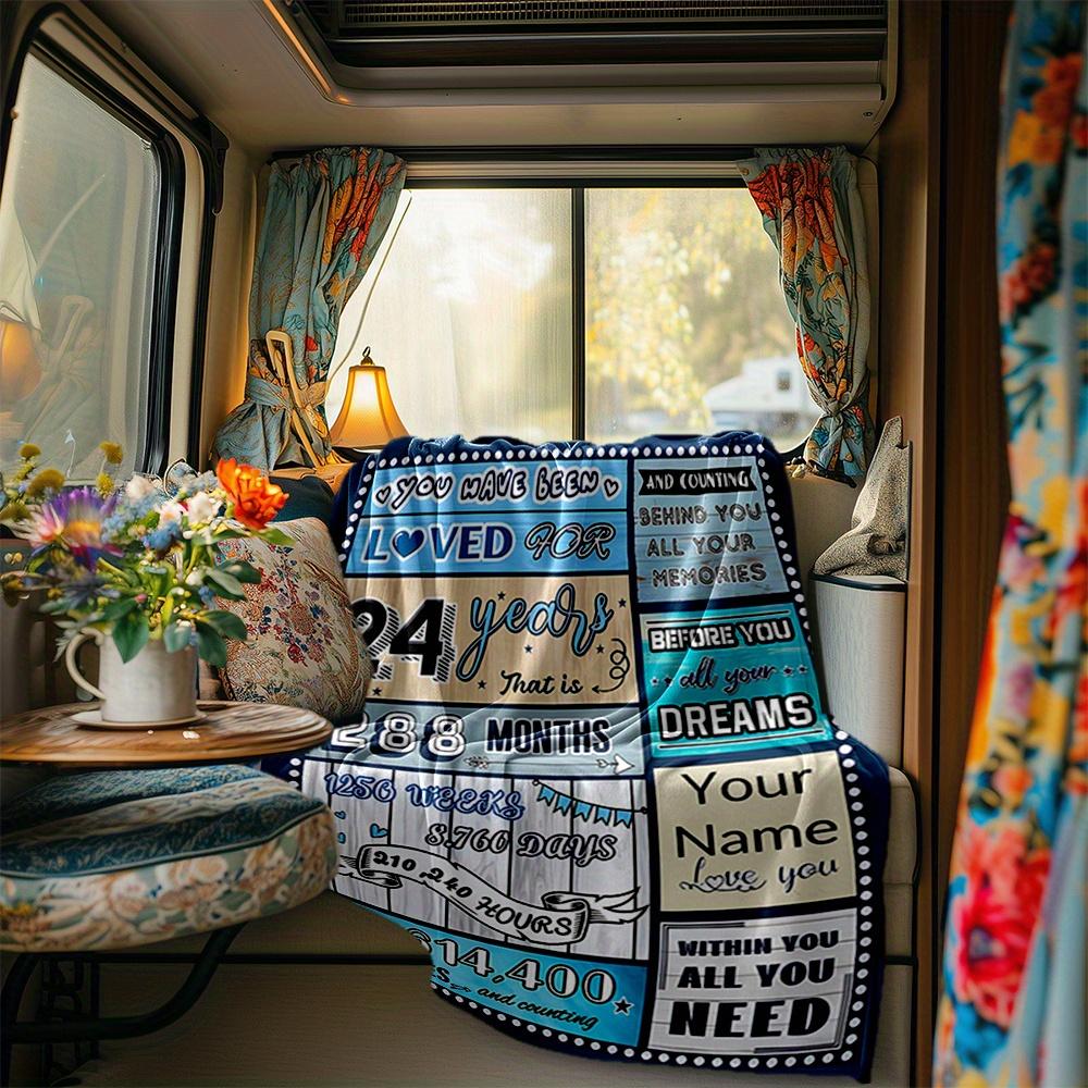 Happy 24Th Birthday Blanket Personalized Name Soft Comfortable Stylish Blanket Car Blanket Perfect For Travel Camping Outdoor Home Suitable For All