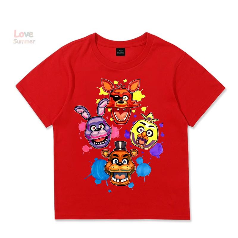 Детская футболка унисекс FNAF At Freddys для мальчиков и девочек Повседневная с круглым вырезом с коротким рукавом Эластичный крой Идеально подходит для повседневной носки детьми