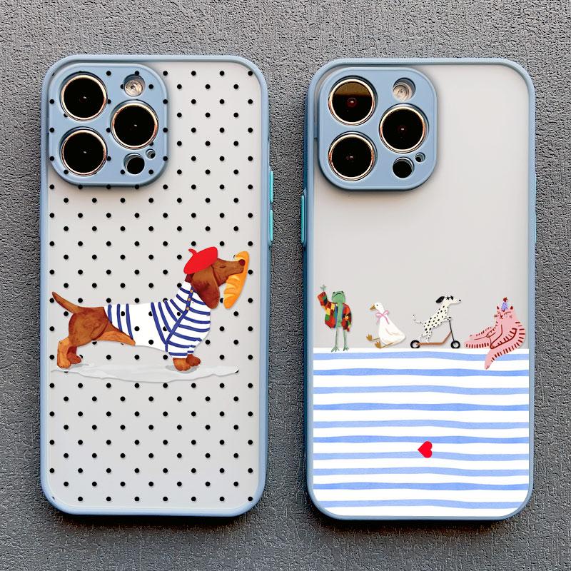 Чехол с принтом в горошек с французским таксой для iPhone 17 Pro Max 16 15 14 Pro Max Plus 13 Mini 12 11 Pro Max Ударопрочные задние крышки