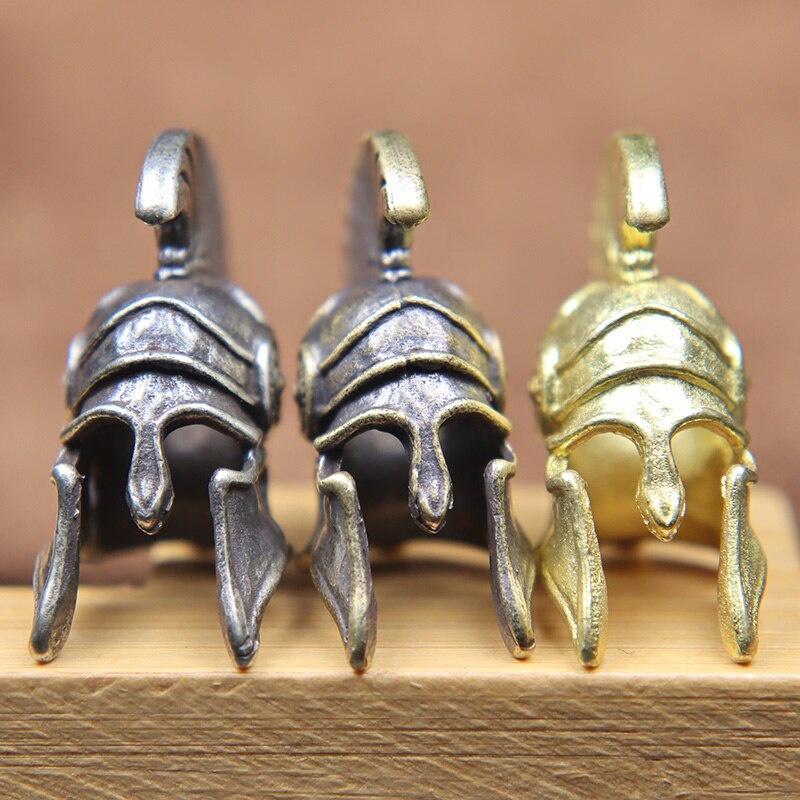 Outdoors EDC Tool Brass Spartan Roman Warrior Helmet Knife Beads Lanyard Pendant DIY Paracord Bead Woven Rope Bracelet Accessory