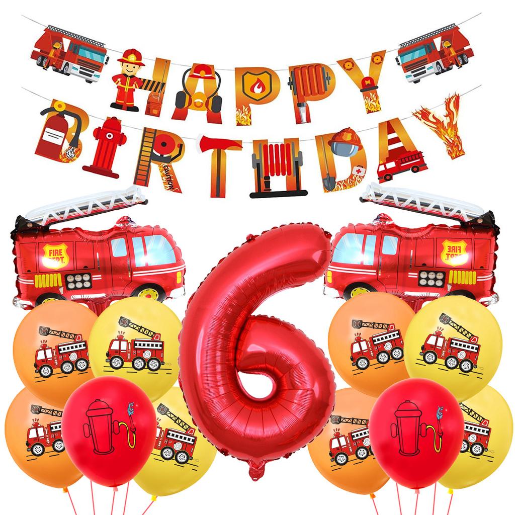 Fire Truck Series Children'S Birthday Party Balloons Decorative Supplies Arrangement Digital Balloons