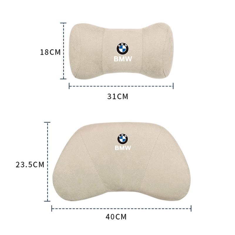 BBKJ7 Luxury Suede Car Logo Headrest Neck Pillow Lumbar Support For BMW X1 X2 X3 X5 X4 X6 X7 G30 G20 G32 G11 G12 F40 F30 F20 F10 F34