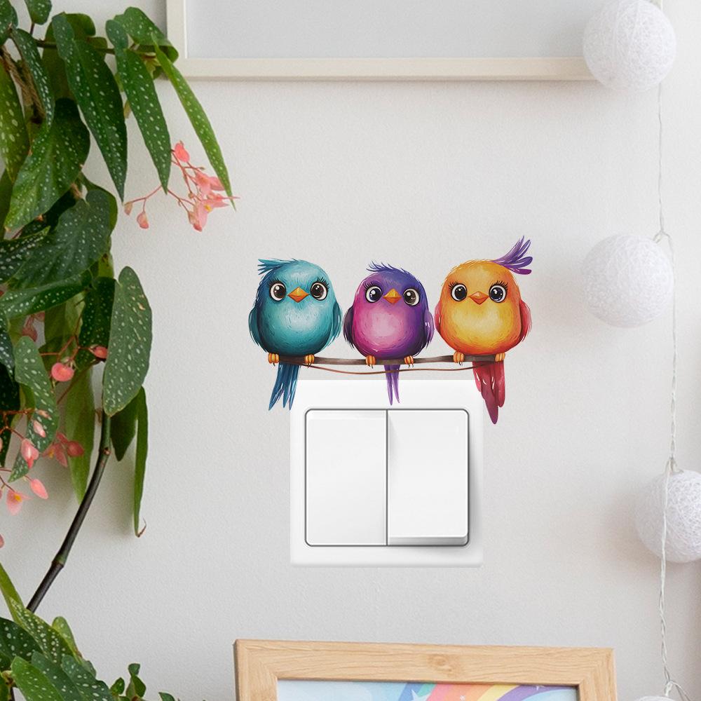 Мультяшные птицы на ветке Наклейка на рамку выключателя для спальни гостиной Декор стены на тему природы Съемная наклейка