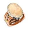 Natural Fossil Coral Gemstone Two Tone 925 Sterling Silver Gift Ring S.6.5 T4F69