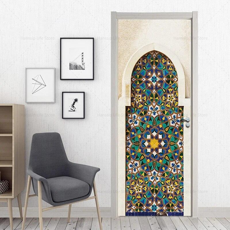 3D Geometric Door Sticker Self-adhseive Vinyl Full Door Wrap Cover Stickers Modern Abstract Geometry Wall Art Mural Decorations