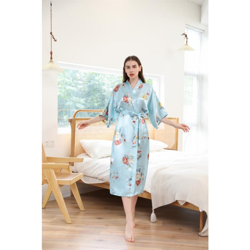 Женский комплект ночной сорочки с принтом пионов, длинный халат и кардиган-кимоно, удобная домашняя одежда, утренний халат для подружки невесты