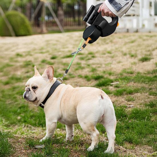 Двойной выдвижной поводок для собак, двухсторонний, 16 футов, выдвижной, с дозатором для фекалий и светодиодной подсветкой для 2 маленьких собак весом до 5 кг