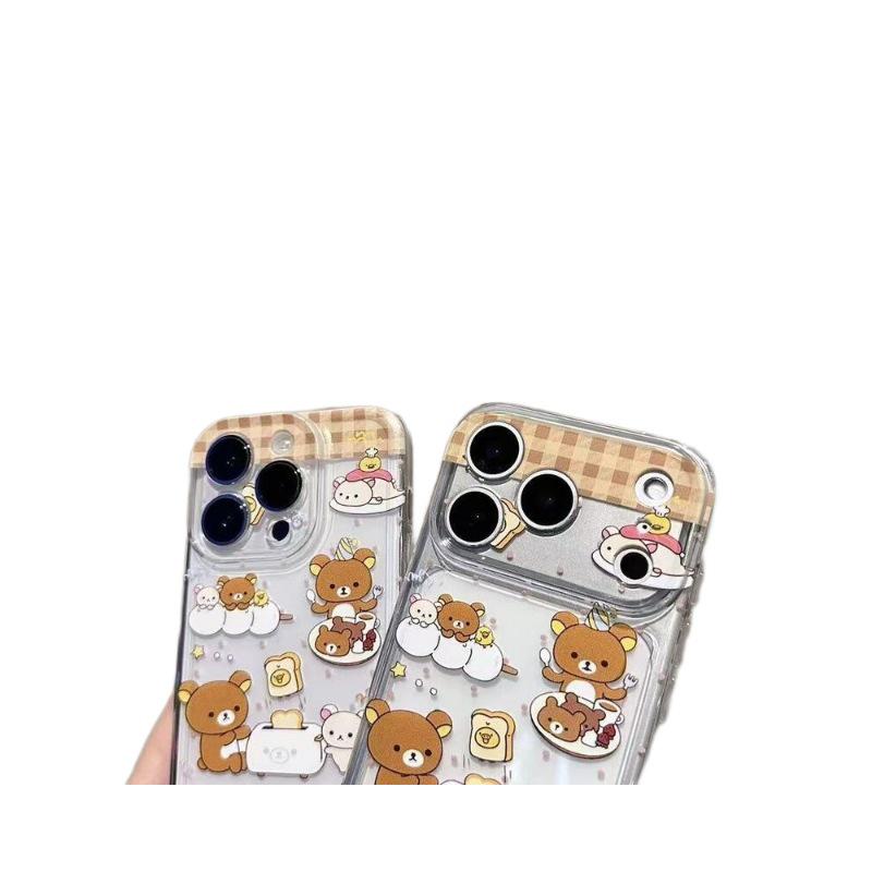 Rilakkuma Cartoon Transparent Phone Case for Apple 11, 12, 14, 15, 16, 16 Pro, 17 Pro Max, Bread Maker Compatible