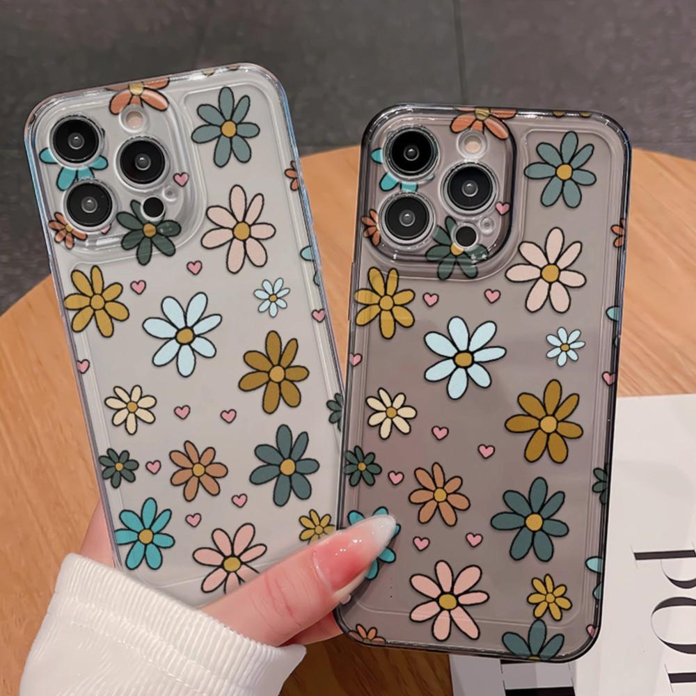Милый цветочный принт с ромашками Прозрачный чехол для телефона для iPhone 17 16 15 14 13 12 11 Pro Max Мягкий ТПУ Ударопрочный Защитный чехол