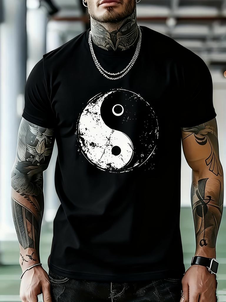 Men's Yin-yang Philosophy Pattern 3D Printed T-shirt Tai Chi Bagua Short Sleeved Top Casual and Fashionable Round Neck Clothing