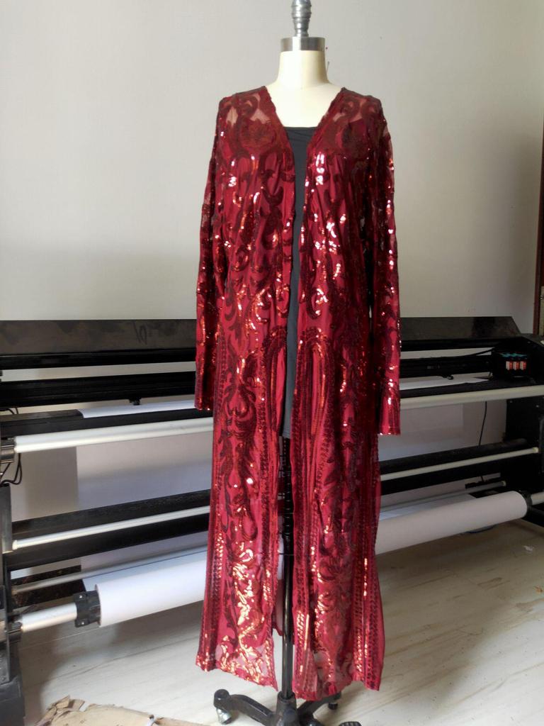 Европейский и американский кардиган с длинным рукавом, из сетки с пайетками и бисером