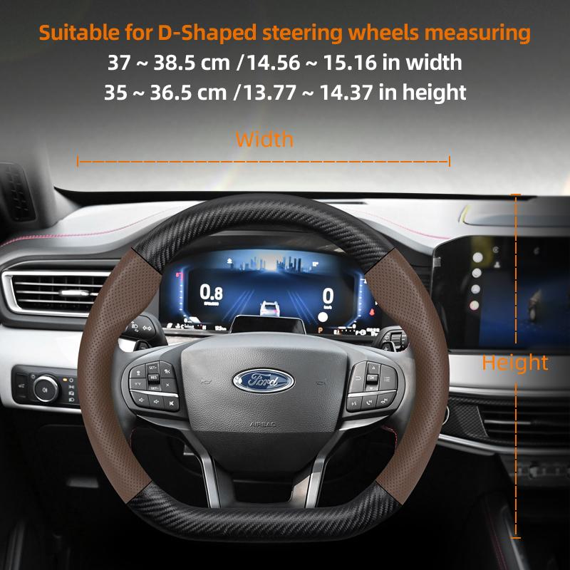 Fypaj3 Подходит для Ford Дышащие отверстия Кожа Матовая Текстура Углеродного волокна Чехол на рулевое колесо Подходит для Focus Mk2 Mk3 Fiesta Mk7 Transit Custom