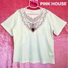 Б/у [Новая] Футболка с коротким рукавом и принтом в стиле банданы PINK HOUSE, Кружево, Сердце, Белый