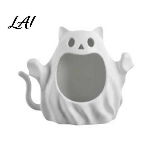 Trendy Desktop Storage Container 3D Printed Halloween Ghost Cat Holder Decorative Kitten Statue with Tabletop Figurines Hollow Storage Candy