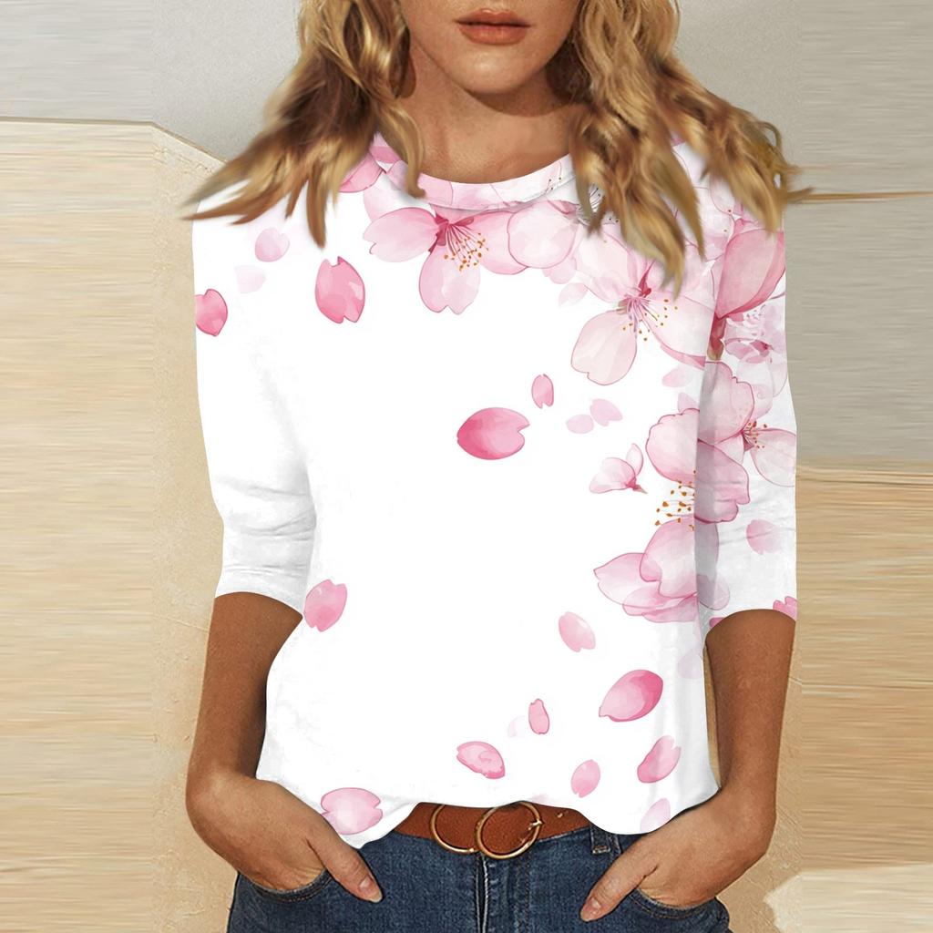 Женский топ с принтом и круглым вырезом, рукавом 3/4
