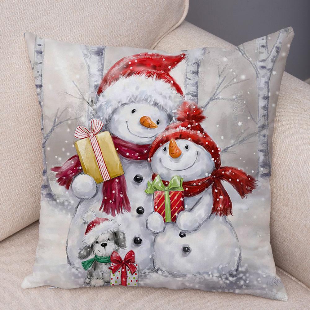 Cute Cartoon Snowman Cushion Cover Christmas Decoration Soft Plush Pillowcase Living Room Sofa Ornaments Bedroom Home