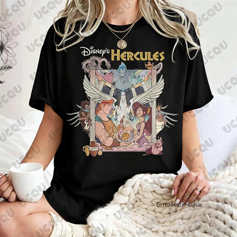 2026 New Hercules Graphics Print Cotton T Shirt For Women Summer Short Sleeve Retro Tees Casual Oversized Couples Tops