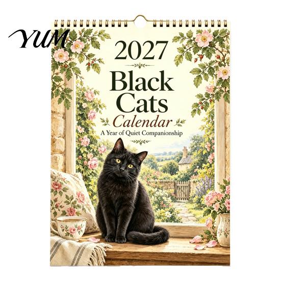 2027 Cat Wall Calendar Black Calendar, 12-Month Planner with Funny Quotes Monthly for Cats And Cute Photos, Special Dates, Gift Lovers Decorative
