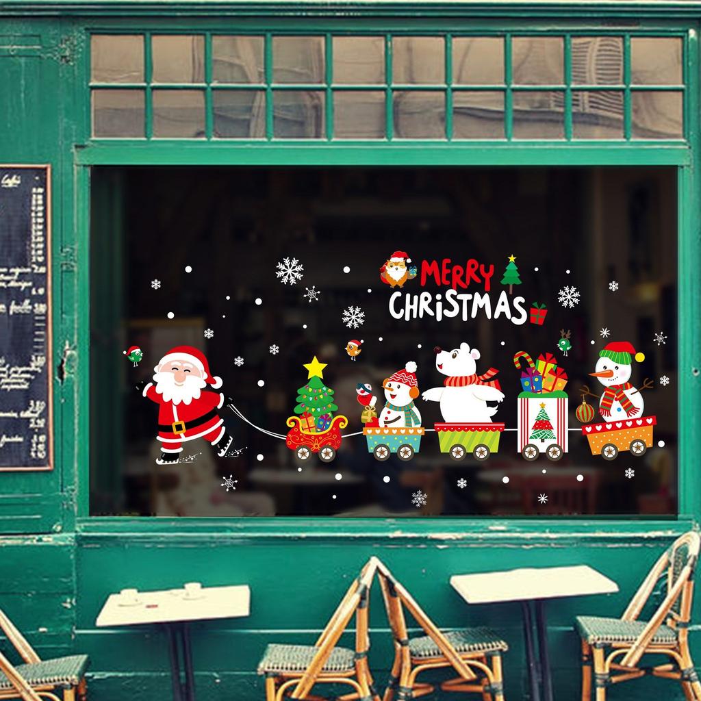 Holiday Scene Xmas Decoration Wall Sticker Home Decals Christmas Window Stickers Santa Claus
