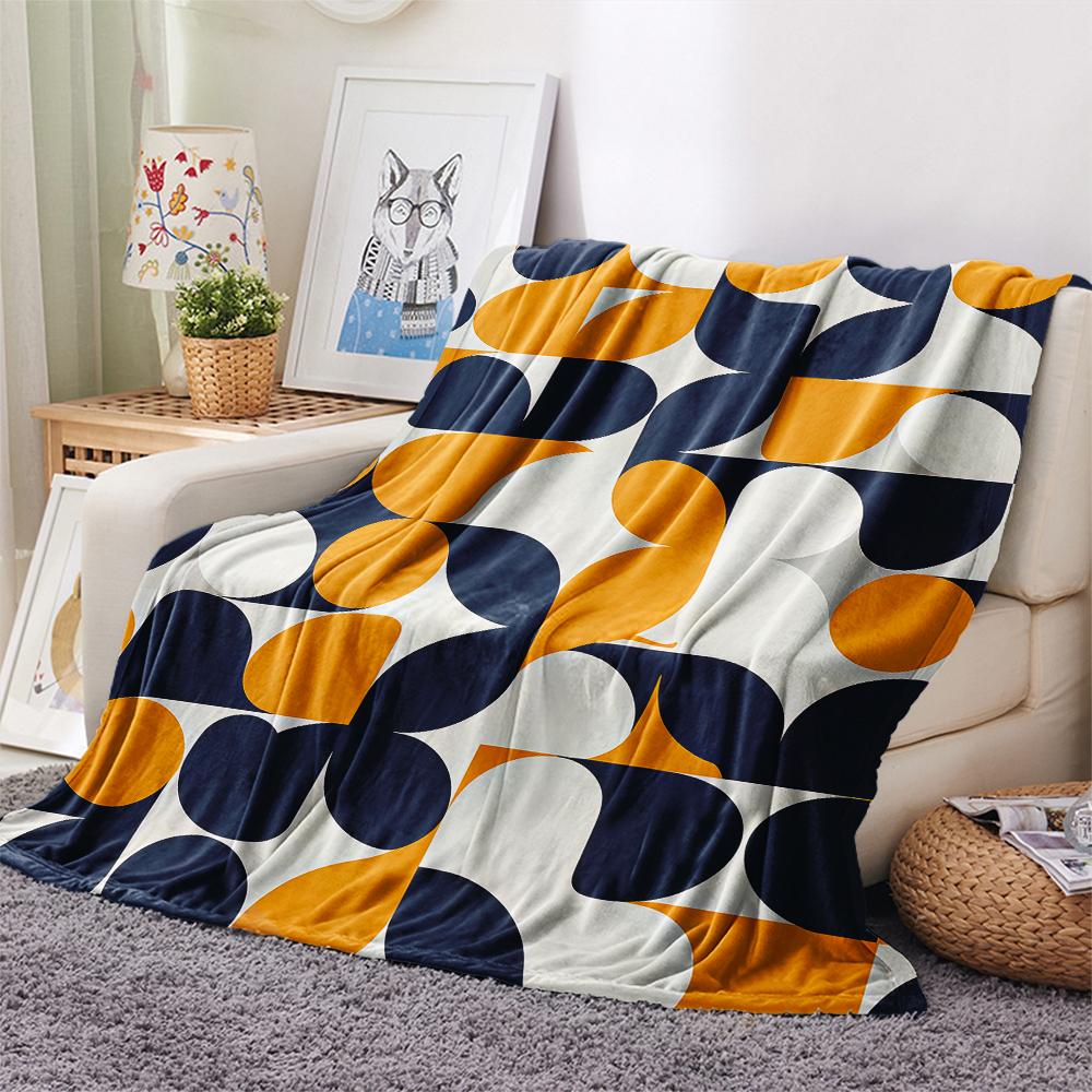 1Pc Simple Geometry Print Flannel Blanket, High quality Comfortable for All Seasons, Home Decor, Warmth and Comfort, Perfect for Christmas Gifts W23