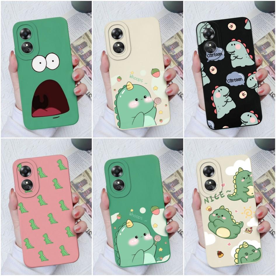 Чехол для OPPO A1 A1Pro 5G A15 A17 A17K A58 A52 A33, роскошный милый чехол с рисунком динозавра из мультфильма, защитная жидкая силиконовая задняя крышка для OPPO Fundas Coque
