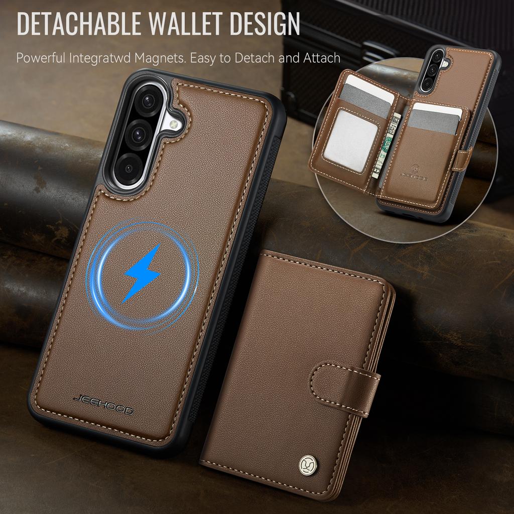For Samsung Galaxy A36 5G Case JEEHOOD J09 RFID Blocking Card Holder Leather Back Phone Cover Magnetic Case