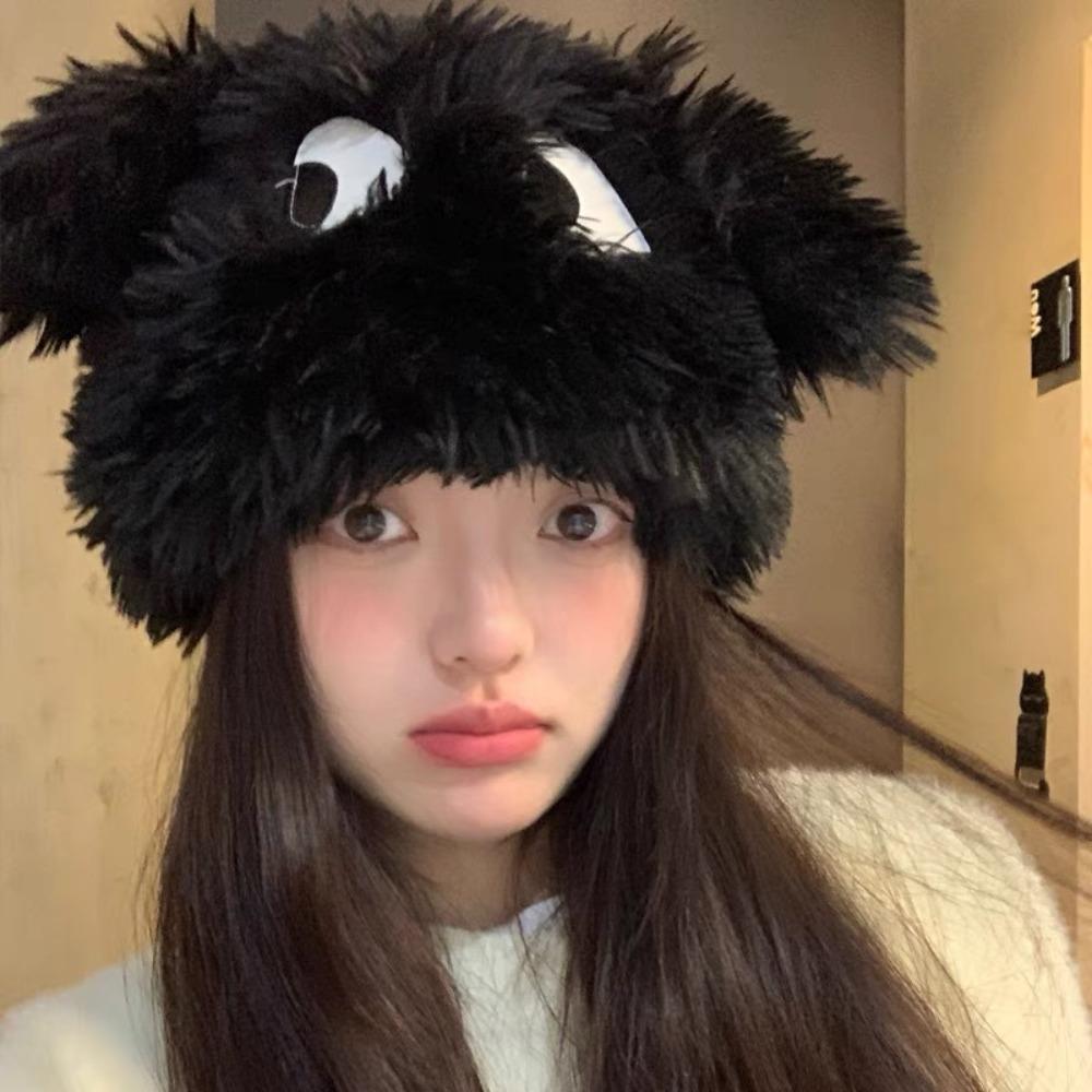 Cute Big Eyes Plush Warm Cap Fluffy Beanies Hat Korean Girl Ear Cover Hats Women
