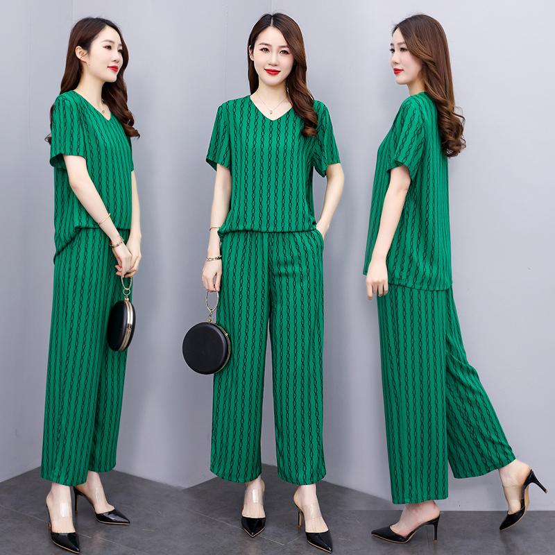 Women Pant Sets Casual Summer 2 Piece Sets Women Elegant Loose Wide Leg Pants and Short Sleeve Blouse