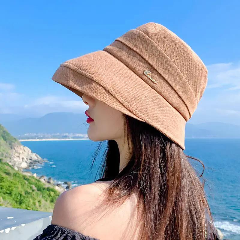 WTEMPO Женские однотонные повседневные универсальные панамы, летние элегантные складные солнцезащитные пляжные шляпы с большими полями
