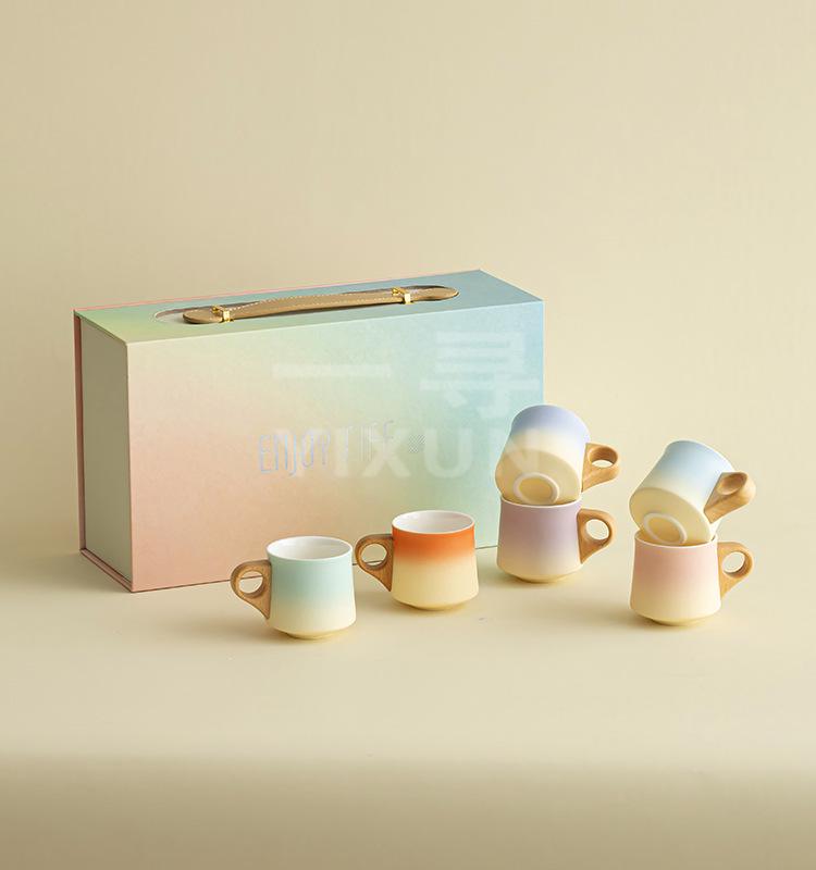 Премиальный керамический чайный набор с деревянными ручками: Элегантные австралийские белые чашки эспрессо на двоих