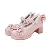 Girls Sweet Lolita Ruffles Bowknot Lace Bridal Wedding Shoes Women High Heel Bordered Princess Dress Pink Plus Size 34-48