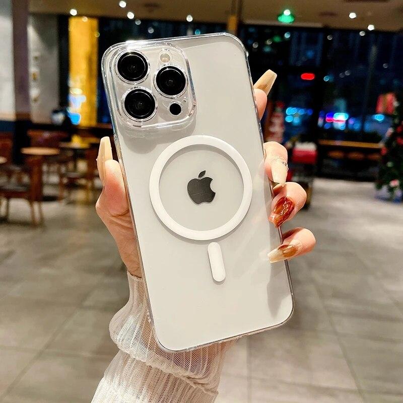 Роскошный прозрачный чехол Magsafe с беспроводной зарядкой для ПК для iPhone 11 12 13 14 15 Pro Max Plus, магнитный прозрачный чехол-бампер