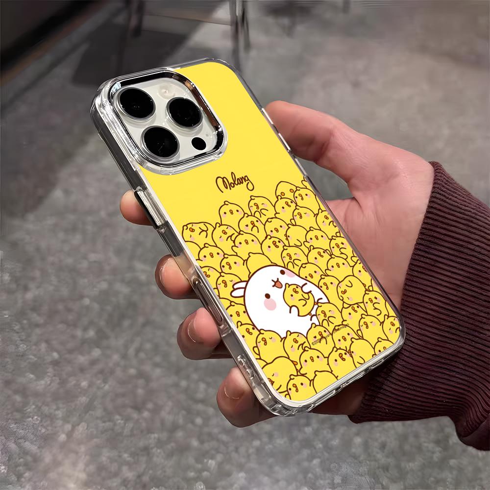 Мультяшный чехол для телефона M-Molang для iPhone 17 Air 16 E 15 14 13 12 11 Plus Pro Max, гальванизированный прозрачный мягкий чехол