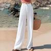 Summer Womens Pants Cotton Linen Waist Colors Wide Leg Trousers Female Street Style
