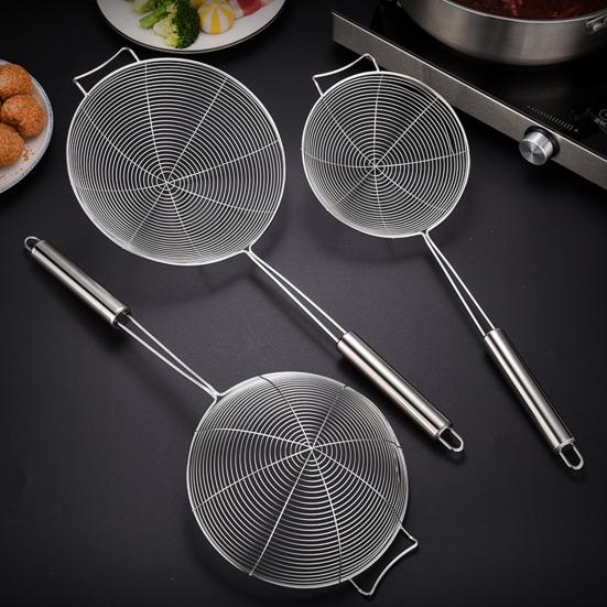 Stainless Steel Colander Easy To Clean Spiral Mesh Skimmer Spoon Anti-scalding Long Handle Strainer for Home
