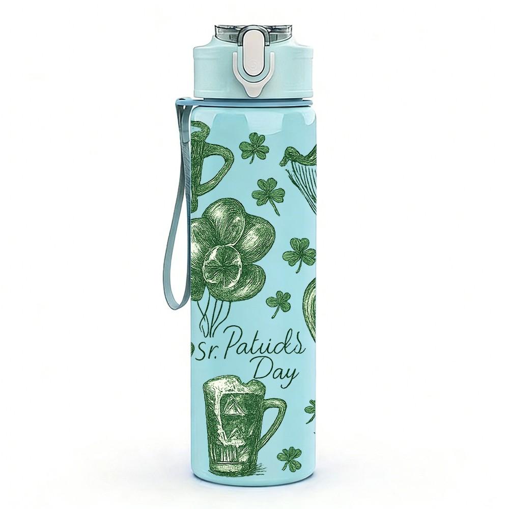 1PC Saint Patrick Beer Cup 750ml Color Plastic Sports Water Bottle Leakproof Flip Straw Lid Suitable for Sports Office Home Use