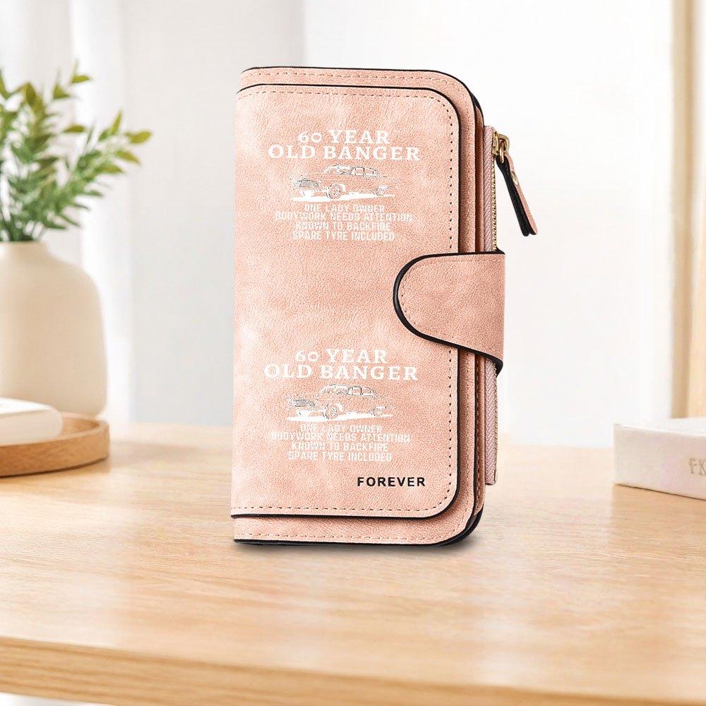 60S vintage car long zipper wallet, large-capacity card holder, unisex clutch bag, stylish zippered coin purse, suitable for daily use, a great gift