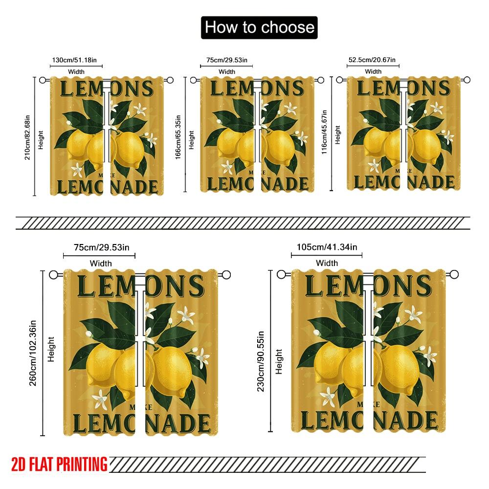 2pcs 2D Flat Printing Party Curtain Lemons Make Lemonade Fabric Without Electricity Festive Curtains Use for Living Room Outdoor