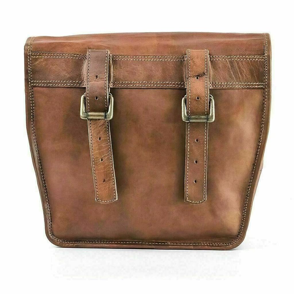 Motorcycle 1 Saddle Side Bag Retro Genuine Goat Leather Handlebar Luggage Tool