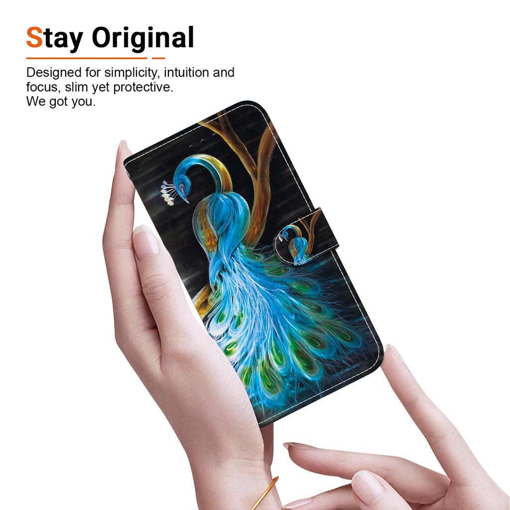 Elegant Peacock Pattern Flip Wallet PU Leather Case with For iPhone Samsung Infinix TECNO OPPO Realme Moto Blackview...for Over 900 Phone Models