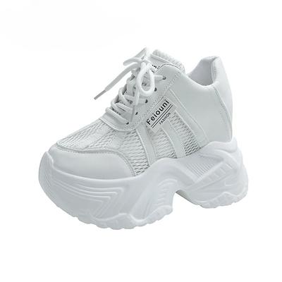 Женские кроссовки на платформе 7,5 см, шнуровка, осенние спортивные папины кроссовки, высокие массивные повседневные туфли, женские туфли на толстой подошве, сетчатые белые туфли